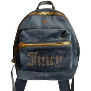 NEW Juicy Couture Bag Velvet Mini Backpack Blue Pockets Adjustable Ret$178